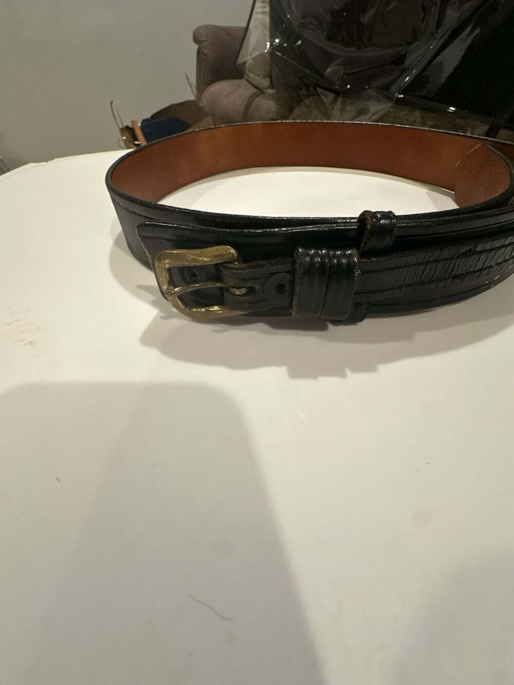 DON HUME B112 black belt 36 leather BRASS buckle snaps western uniform VTG